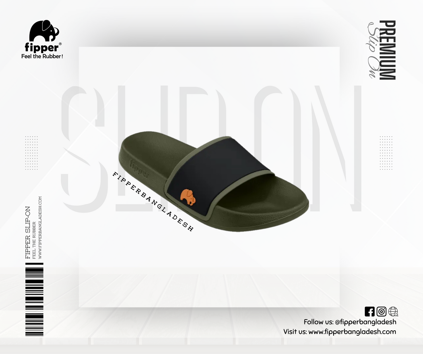 Fipper Slip On for Unisex in Green (Army) / Black / Mustard