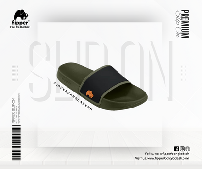 Fipper Slip On for Unisex in Green (Army) / Black / Mustard