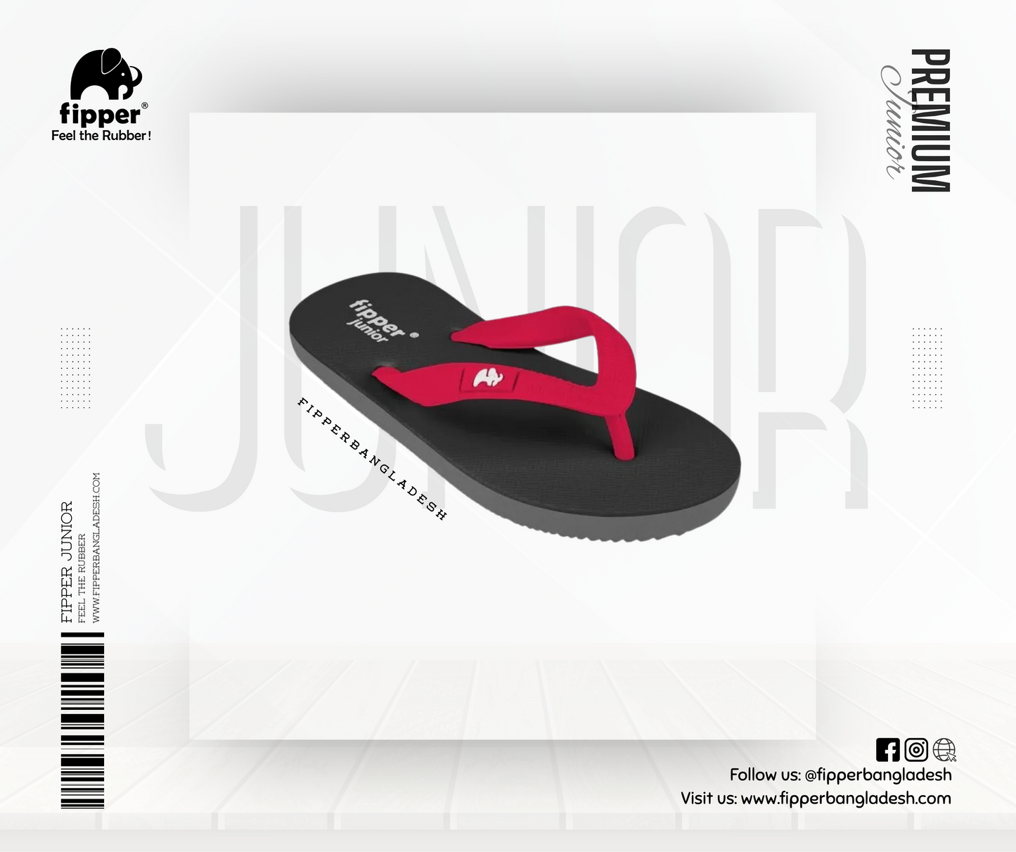 Fipper Jr Rubber Slipper for Kids in Black / Red