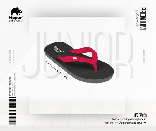 Fipper Jr Rubber Slipper for Kids in Black / Red